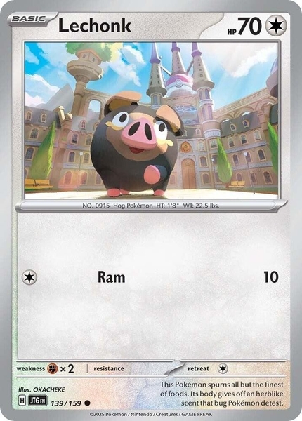 Thẻ hình Pokemon Lechonk 139/159 - Lá bài lẻ Journey Together Common Reverse Holo tiếng Anh chính hãng