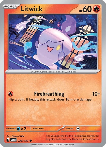 Thẻ hình Pokemon Litwick 036/197 - Lá bài lẻ Obsidian Flames Common Reverse Holo tiếng Anh chính hãng