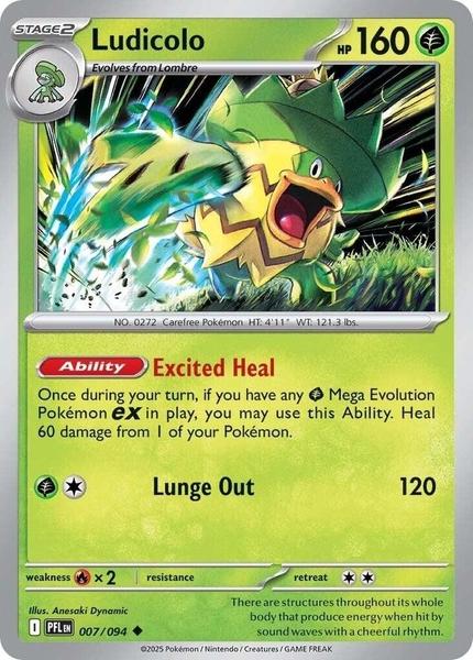 Thẻ hình Pokemon Ludicolo 007/094 - Lá bài lẻ Phantasmal Flames Uncommon Reverse Holo tiếng Anh chính hãng