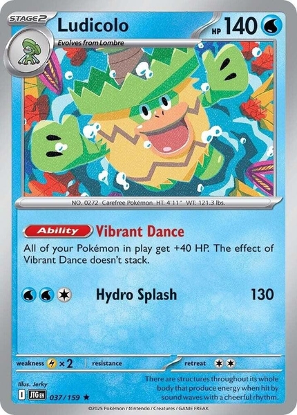 Thẻ hình Pokemon Ludicolo 037/159 - Lá bài lẻ Journey Together Holo Rare Reverse Holo tiếng Anh chính hãng