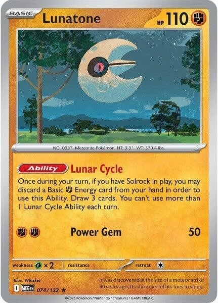 Thẻ hình Pokemon Lunatone 074/132 - Lá bài lẻ Mega Evolution Base Set Holo Rare Reverse Holo tiếng Anh chính hãng