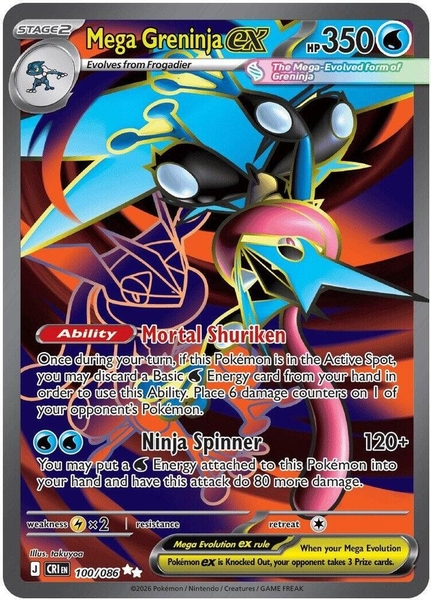 Thẻ hình Pokemon Mega Greninja ex 100/086 - Lá bài lẻ Chaos Rising Ultra Rare tiếng Anh chính hãng