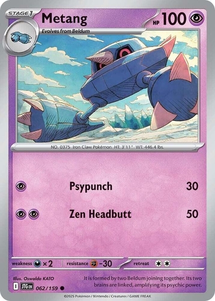 Thẻ hình Pokemon Metang 062/159 - Lá bài lẻ Journey Together Common Reverse Holo tiếng Anh chính hãng