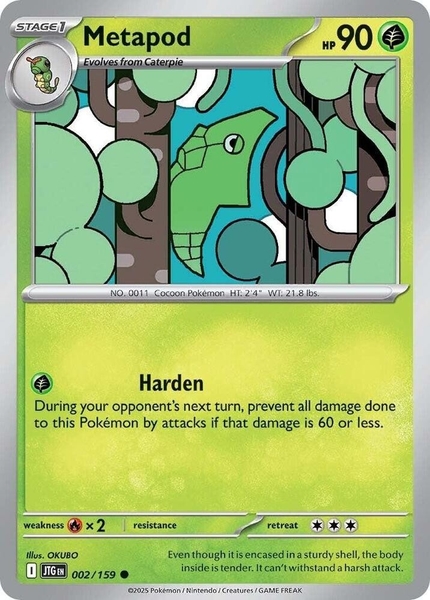 Thẻ hình Pokemon Metapod 002/159 - Lá bài lẻ Journey Together Common Reverse Holo tiếng Anh chính hãng