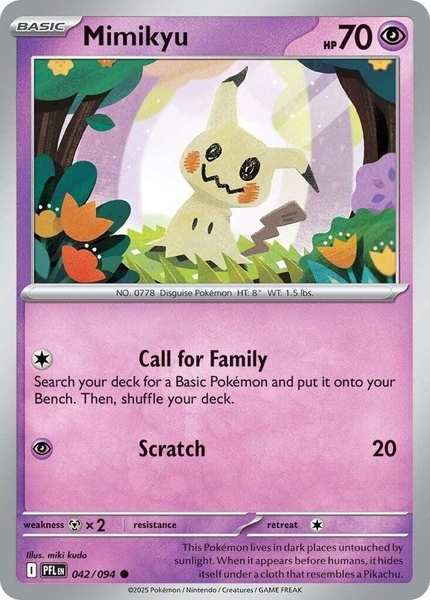 Thẻ hình Pokemon Mimikyu 042/094 - Lá bài lẻ Phantasmal Flames Common Reverse Holo tiếng Anh chính hãng