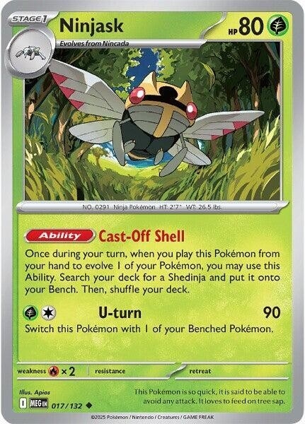 Thẻ hình Pokemon Ninjask 017/132 - Lá bài lẻ Mega Evolution Base Set Uncommon Reverse Holo tiếng Anh chính hãng