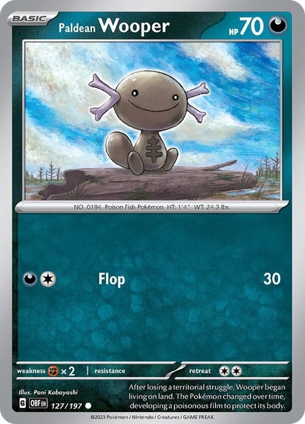 Thẻ hình Pokemon Paldean Wooper 127/197 - Lá bài lẻ Obsidian Flames Common Reverse Holo tiếng Anh chính hãng