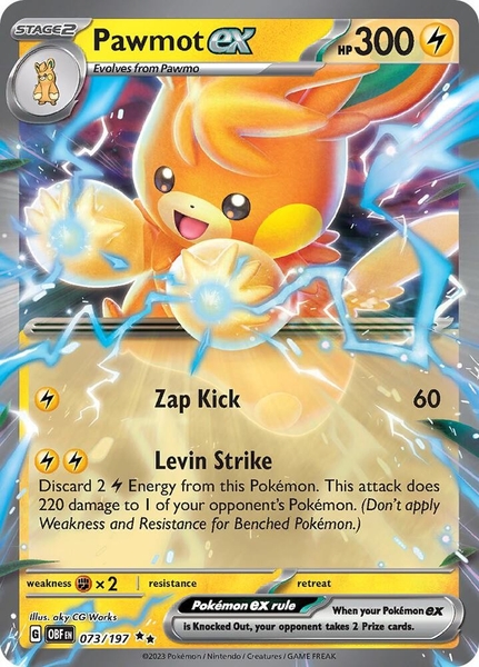 Thẻ hình Pokemon Pawmot ex 073/197 - Lá bài lẻ Obsidian Flames Double Rare tiếng Anh chính hãng