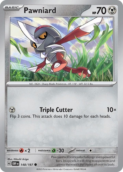 Thẻ hình Pokemon Pawniard 148/197 - Lá bài lẻ Obsidian Flames Common Reverse Holo tiếng Anh chính hãng