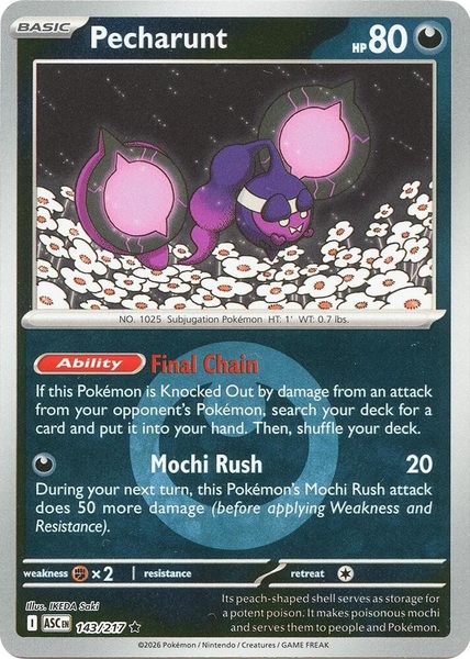 Thẻ hình Pokemon Pecharunt 143/217 - Lá bài lẻ Ascended Heroes Holo Rare Energy Symbol Holo tiếng Anh chính hãng