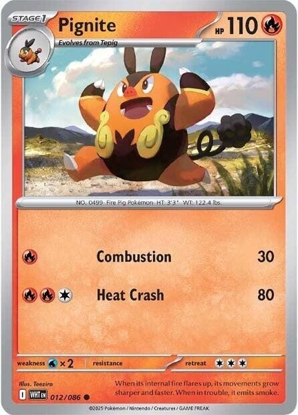 Thẻ hình Pokemon Pignite 012/086 - Lá bài lẻ White Flare Common Reverse Holo tiếng Anh chính hãng