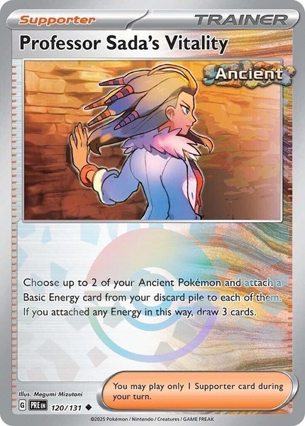 Thẻ hình Pokemon Professor Sada's Vitality 120/131 - Lá bài lẻ Prismatic Evolutions Uncommon Reverse Holo tiếng Anh chính hãng ảnh 3