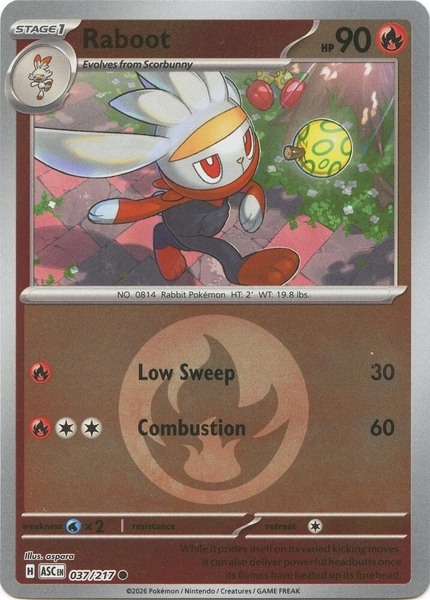 Thẻ hình Pokemon Raboot 037/217 - Lá bài lẻ Ascended Heroes Common Energy Symbol Holo tiếng Anh chính hãng