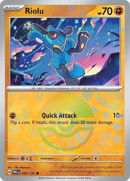 Thẻ hình Pokemon Riolu 050/131 - Lá bài lẻ Prismatic Evolutions Common Reverse Holo tiếng Anh chính hãng ảnh 2