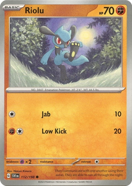 Thẻ hình Pokemon Riolu 112/198 - Lá bài lẻ Scarlet & Violet Base Set Common Reverse Holo tiếng Anh chính hãng