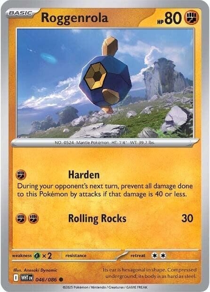 Thẻ hình Pokemon Roggenrola 046/086 - Lá bài lẻ White Flare Common Reverse Holo tiếng Anh chính hãng