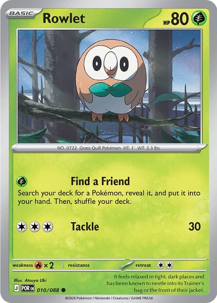 Thẻ hình Pokemon Rowlet 010/088 - Lá bài lẻ Perfect Order Common Reverse Holo tiếng Anh chính hãng