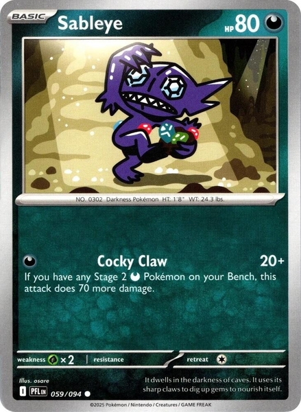Thẻ hình Pokemon Sableye 059/094 - Lá bài lẻ Phantasmal Flames Common Reverse Holo tiếng Anh chính hãng