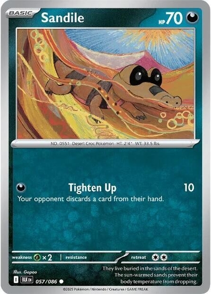 Thẻ hình Pokemon Sandile 057/086 - Lá bài lẻ Black Bolt Common Reverse Holo tiếng Anh chính hãng