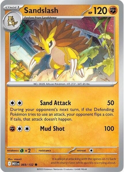 Thẻ hình Pokemon Sandslash 069/132 - Lá bài lẻ Mega Evolution Base Set Common Reverse Holo tiếng Anh chính hãng