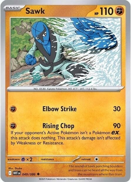 Thẻ hình Pokemon Sawk 049/086 - Lá bài lẻ White Flare Uncommon Reverse Holo tiếng Anh chính hãng