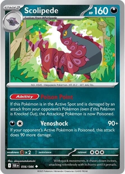 Thẻ hình Pokemon Scolipede 056/086 - Lá bài lẻ Black Bolt Uncommon Reverse Holo tiếng Anh chính hãng