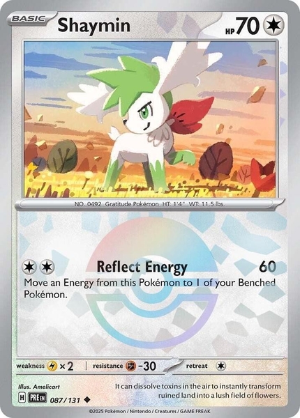 Thẻ hình Pokemon Shaymin 087/131 - Lá bài lẻ Prismatic Evolutions Uncommon Reverse Holo tiếng Anh chính hãng ảnh 2