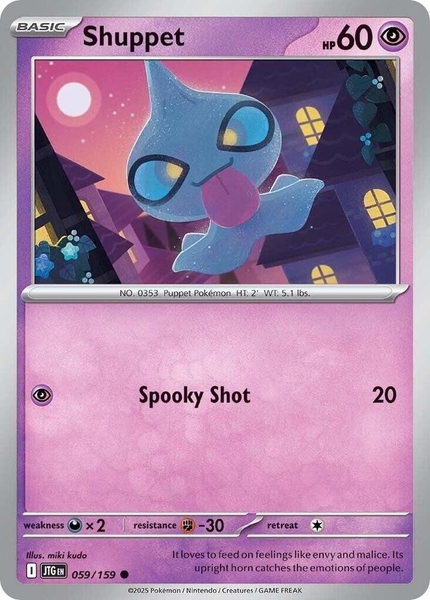 Thẻ hình Pokemon Shuppet 059/159 - Lá bài lẻ Journey Together Common Reverse Holo tiếng Anh chính hãng