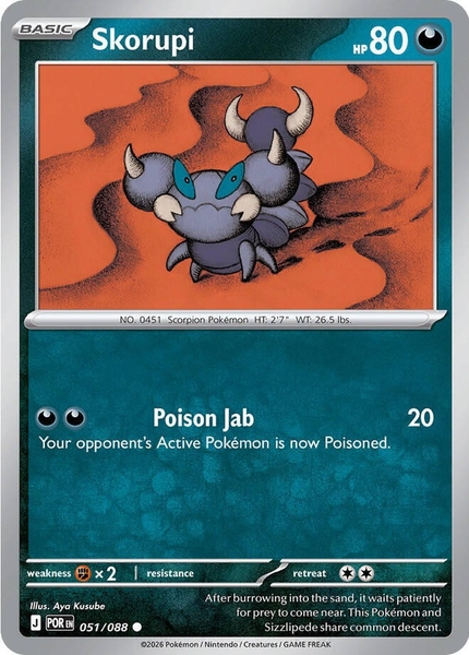 Thẻ hình Pokemon Skorupi 051/088 - Lá bài lẻ Perfect Order Common Reverse Holo tiếng Anh chính hãng