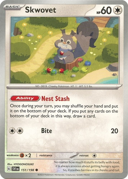 Thẻ hình Pokemon Skwovet 151/198 - Lá bài lẻ Scarlet & Violet Base Set Common Reverse Holo tiếng Anh chính hãng