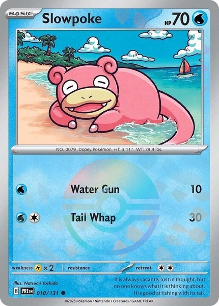 Thẻ hình Pokemon Slowpoke 018/131 - Lá bài lẻ Prismatic Evolutions Common Reverse Holo tiếng Anh chính hãng ảnh 2