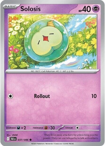 Thẻ hình Pokemon Solosis 037/086 - Lá bài lẻ Black Bolt Common Reverse Holo Poke Ball Holo tiếng Anh chính hãng
