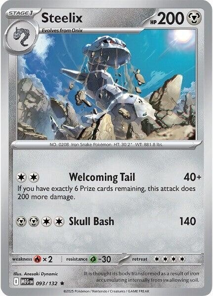 Thẻ hình Pokemon Steelix 093/132 - Lá bài lẻ Mega Evolution Base Set Holo Rare Reverse Holo tiếng Anh chính hãng