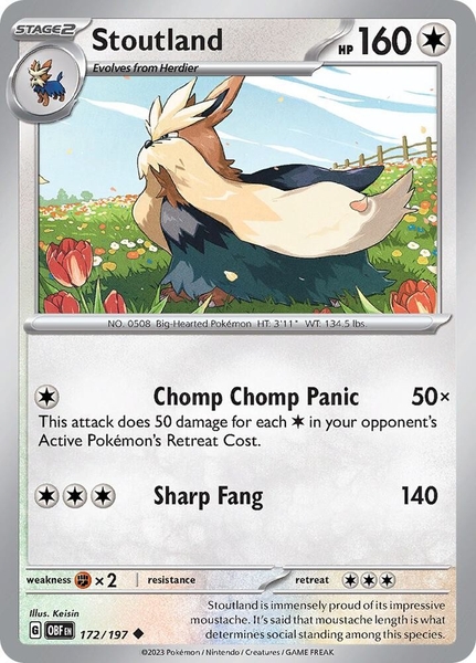 Thẻ hình Pokemon Stoutland 172/197 - Lá bài lẻ Obsidian Flames Uncommon Reverse Holo tiếng Anh chính hãng