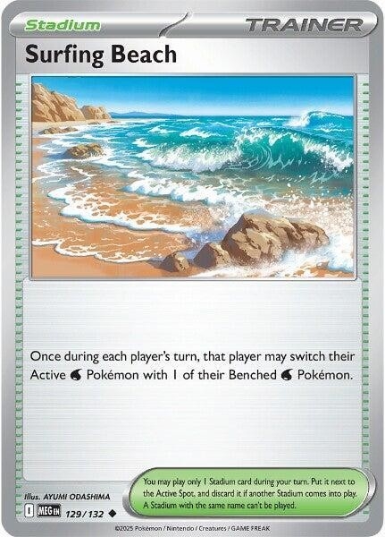 Thẻ hình Pokemon Surfing Beach 129/132 - Lá bài lẻ Mega Evolution Base Set Uncommon tiếng Anh chính hãng