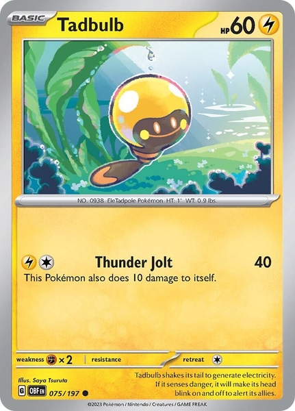 Thẻ hình Pokemon Tadbulb 075/197 075/197 - Lá bài lẻ Obsidian Flames Common Reverse Holo tiếng Anh chính hãng