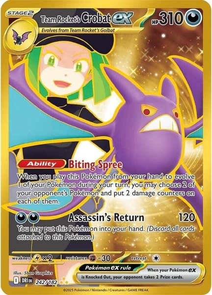 Thẻ hình Pokemon Team Rocket's Crobat ex 242/182 - Lá bài lẻ Destined Rivals Hyper Rare tiếng Anh chính hãng