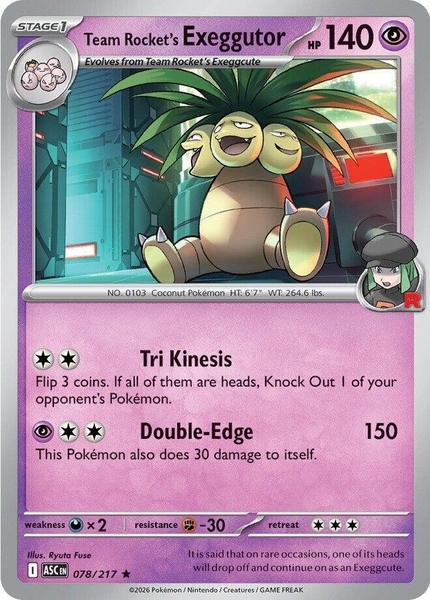 Thẻ hình Pokemon Team Rocket's Exeggutor 078/217 - Lá bài lẻ Ascended Heroes Holo Rare Energy Symbol Holo tiếng Anh chính hãng