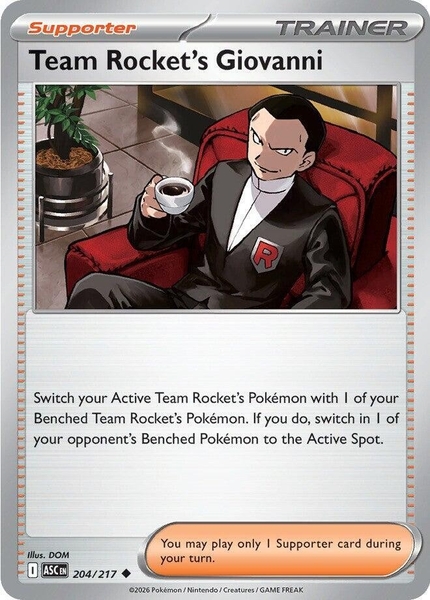 Thẻ hình Pokemon Team Rocket's Giovanni 204/217 - Lá bài lẻ Ascended Heroes Uncommon tiếng Anh chính hãng