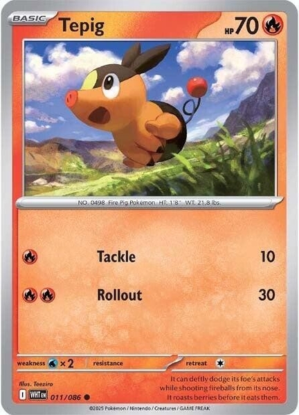 Thẻ hình Pokemon Tepig 011/086 - Lá bài lẻ White Flare Common Reverse Holo tiếng Anh chính hãng