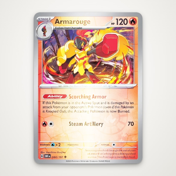Thẻ hình Pokemon Armarouge 044/197 - Lá bài lẻ Obsidian Flames Uncommon Reverse Holo tiếng Anh chính hãng ảnh 2