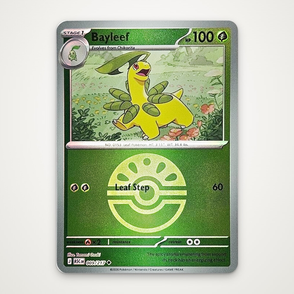 Thẻ hình Pokemon Bayleef 009/217 - Lá bài lẻ Ascended Heroes Uncommon Friend Ball Holo tiếng Anh chính hãng ảnh 2