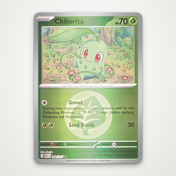 Thẻ hình Pokemon Chikorita 008/217 - Lá bài lẻ Ascended Heroes Common Energy Symbol Holo tiếng Anh chính hãng ảnh 2