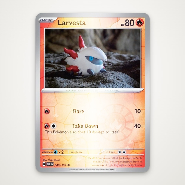 Thẻ hình Pokemon Larvesta 040/197 - Lá bài lẻ Obsidian Flames Common Reverse Holo tiếng Anh chính hãng ảnh 2