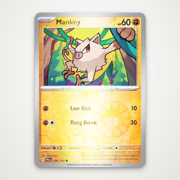 Thẻ hình Pokemon Mankey 106/193 - Lá bài lẻ Paldea Evolved Common Reverse Holo tiếng Anh chính hãng ảnh 2