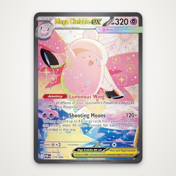 Thẻ hình Pokemon Mega Clefable ex 119/088 - Lá bài lẻ Perfect Order Special Illustration Rare tiếng Anh chính hãng ảnh 2