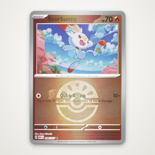 Thẻ hình Pokemon Scorbunny 036/217 - Lá bài lẻ Ascended Heroes Common Friend Ball Holo tiếng Anh chính hãng ảnh 2