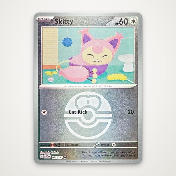 Thẻ hình Pokemon Skitty 165/217 - Lá bài lẻ Ascended Heroes Common Love Ball Holo tiếng Anh chính hãng ảnh 2