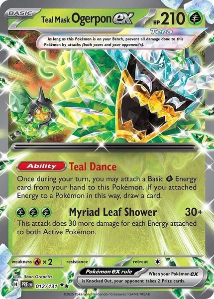 Thẻ hình Pokemon Teal Mask Ogerpon ex 012/131 - Lá bài lẻ Prismatic Evolutions Double Rare tiếng Anh chính hãng