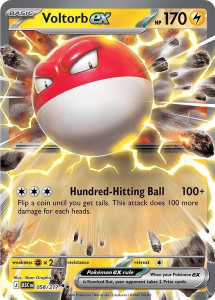 Thẻ hình Pokemon Voltorb ex 058/217 - Lá bài lẻ Ascended Heroes Double Rare tiếng Anh chính hãng